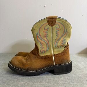 Ariat Fatbaby Boots Women 6.5 Brown Yellow Suede Western Cowgirl 10014076
